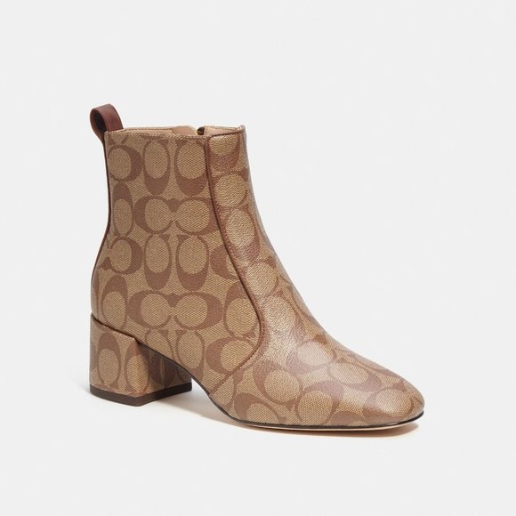 Coach Noah Bootie In Signature Canvas Women's Size 6 Khaki/Saddle Zip closure - Picture 1 of 5